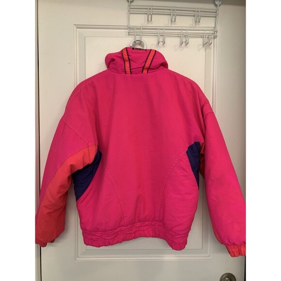 Vintage SunIce Ski Jacket 90s Colour Block Women’s Large Neon Pink Bomber Coat - Picture 2 of 4